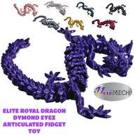 Flexi-Mech Dymond Eyez Royal Elite Dragon Fully Articulated 3d Printed Fidget Toy Bling Choose Color
