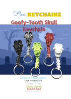 Fleximech Goofy-Tooth Skull Silver Tone KeyChain Choose Color