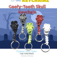 Flexi Keychainz Goofy-Tooth Skull Silver Tone KeyChain Choose Color