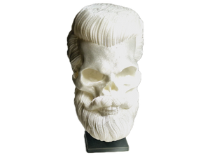 FlexiMech Beard & Skull Head Full Of Hair 4.5"Tall Statue Collection #13 With Stand Pearl White