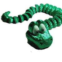 Flexi-Mech Green Cartoon RattleSnake Fully Articulated Open Mouth Mechanical 3d Printed Fidget Toy