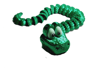 Flexi-Mech Green Cartoon RattleSnake Fully Articulated Open Mouth Mechanical 3d Printed Fidget Toy