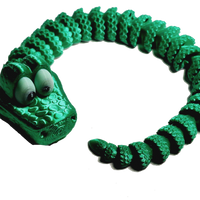 Flexi-Mech Green Cartoon RattleSnake Fully Articulated Open Mouth Mechanical 3d Printed Fidget Toy