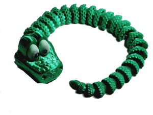 Flexi-Mech Green Cartoon RattleSnake Fully Articulated Open Mouth Mechanical 3d Printed Fidget Toy