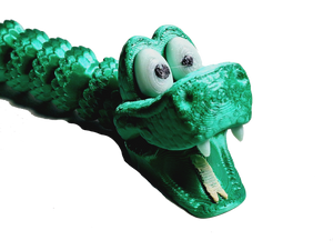 Flexi-Mech Green Cartoon RattleSnake Fully Articulated Open Mouth Mechanical 3d Printed Fidget Toy