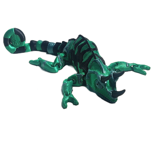 FlexiMech Long Horned Chameleon Flexible Fully Articulated 3d Printed Lizard 10" Reptile Fidget Toy