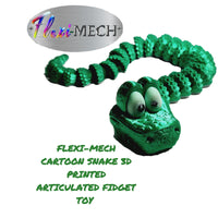 Flexi-Mech Green Cartoon RattleSnake Fully Articulated Open Mouth Mechanical 3d Printed Fidget Toy
