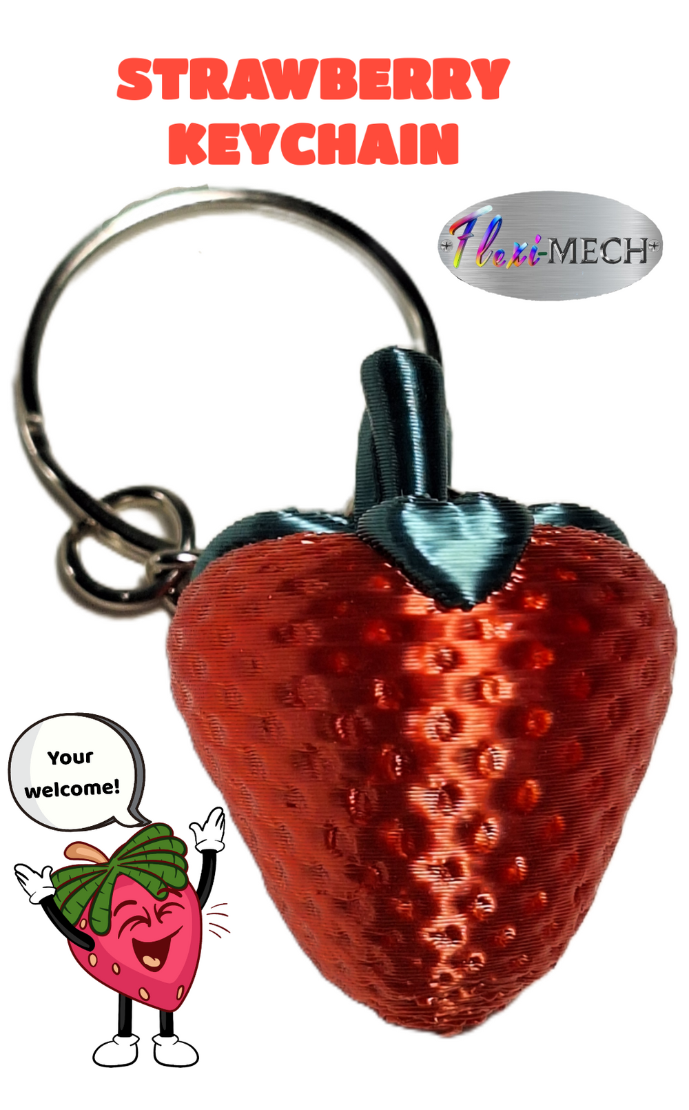 FlexiMech Strawberry Mini 3D Red Delicious Fruit  Keychain 1.75