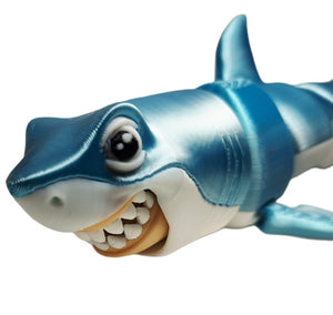 Great White Shark Cartoon Style 3D Printed Articulated  Ocean Predator Fidget Open Mouth Toy
