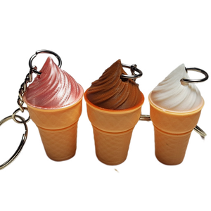 Fleximech Ice Cream Cone Detailed 3d  Printed Silver Tone KeyChain Choose Color