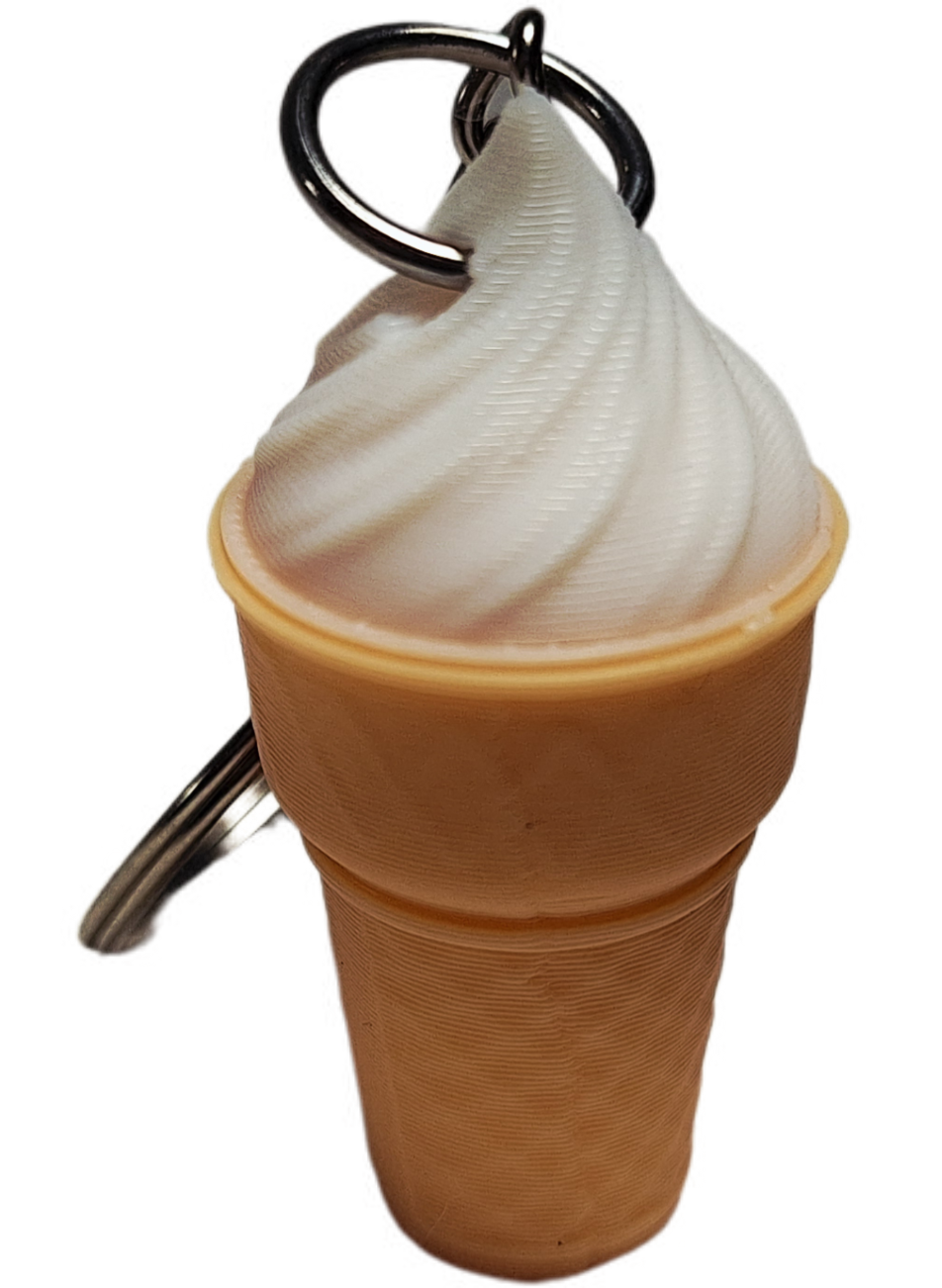Fleximech Ice Cream Cone Detailed 3d  Printed Silver Tone KeyChain Choose Color