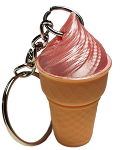 Fleximech Ice Cream Cone Detailed 3d  Printed Silver Tone KeyChain Choose Color