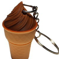 Fleximech Ice Cream Cone Detailed 3d  Printed Silver Tone KeyChain Choose Color