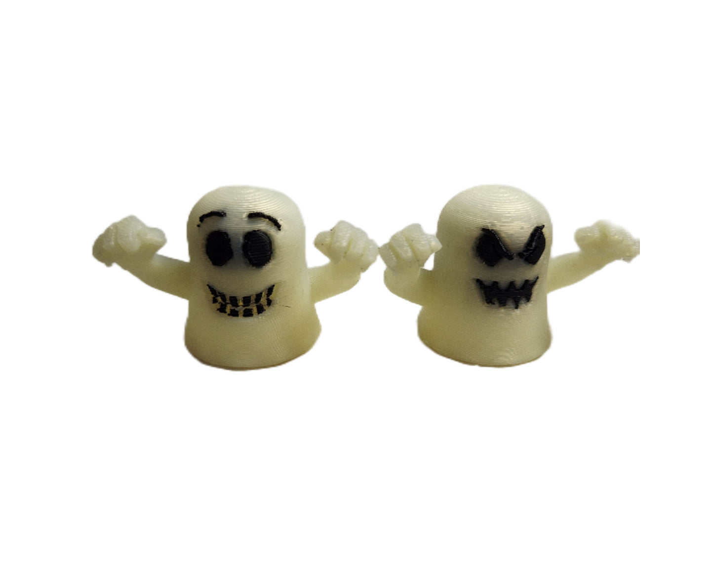 Ghosts Galore Set Of Two 2" Figures Smiley Face & Angry Face Glow In Dark Toy Ghosts