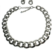 Silver Plated Chunky Solid Twist Style Fashion Chain Chunky Thick Link 20" Necklace 4mm Chain Earring Set