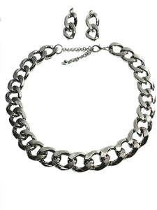 Silver Plated Chunky Solid Twist Style Fashion Chain Chunky Thick Link 20" Necklace 4mm Chain Earring Set