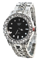 Techno Pave Silver Finish Iced Out Large Lab Diamonds On Case Iced Round Black Face Mens Watch Metal Iced Band 8653 …
