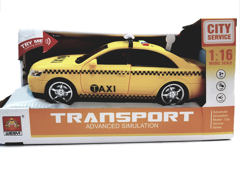 WJ Toys Yellow Taxi CarB Advanced Simulation B/O Lights & Sounds 1/16 Scale Vehicle
