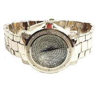 Techno Pave Elite Gold Finish Iced Out Round Lab Diamond Face Mens Watch Metal Band Bling 8254
