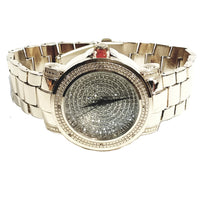 Techno Pave Elite Gold Finish Iced Out Round Lab Diamond Face Mens Watch Metal Band Bling 8254