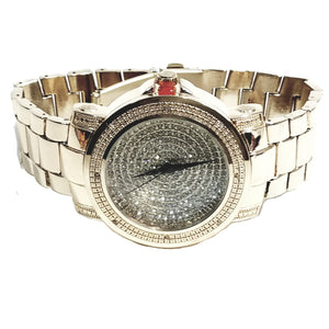 Techno Pave Elite Gold Finish Iced Out Round Lab Diamond Face Mens Watch Metal Band Bling 8254