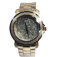 Techno Pave Elite Gold Finish Iced Out Round Lab Diamond Face Mens Watch Metal Band Bling 8254