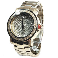 Techno Pave Elite Gold Finish Iced Out Round Lab Diamond Face Mens Watch Metal Band Bling 8254
