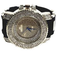 Charles Raymond Gold Finish Iced Gold Frost Face Mens Watch Black Bullet Band Lab Diamond Case