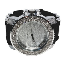 Charles Raymond Silver Finish Iced Silver Frost Face Mens Watch Black Bullet Band Lab Diamond Case 7840