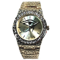 Tech PV Gold Finish Eye of Horus Iced Out Lab Diamond Iced Face Mens Watch Gold Nugget Metal Band Bling 8659