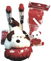 Romantic Kit 16" White Plush Puppy Dog, Vase, String Light, Keychain, Rose Petals & Set Of 2 LED Red Rose
