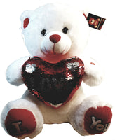 Large White Teddy Bear Holding Sequins Heart 16.5" With Sounds
