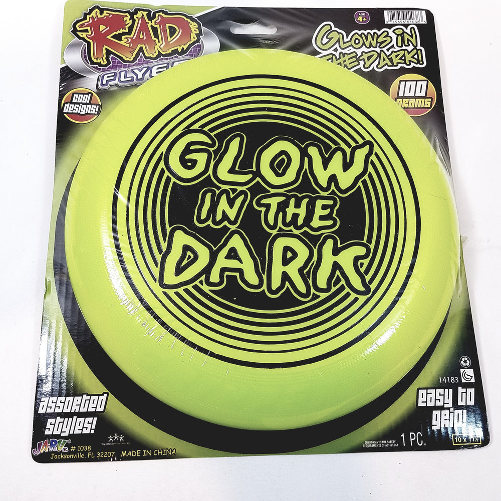 Rad Flyer Glow In The Dark Green Frisbee With Words Flying Disc Toy