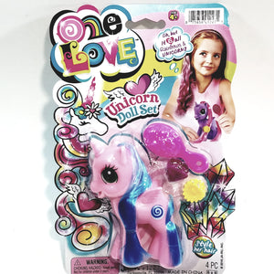 One Love Mini Pink With Blue Hair Unicorrn Doll Set With Brush & Barrete