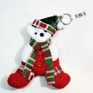 Teddy Bear Red Green & White Festive 7.5" Tall Felt Christmas Keychain/Ornament