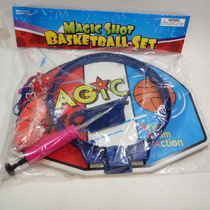 Magic Shot Basketball Set 16" Backboard Red White & Blue Net (1) 3.5" Soft Rubber Basketball & Pump
