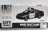 WJ Toys Black & White Police Squad Car Advanced Simulation B/O Lights & Sounds 1/16 Scale Vehicle
