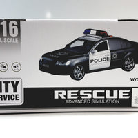 WJ Toys Black & White Police Squad Car Advanced Simulation B/O Lights & Sounds 1/16 Scale Vehicle