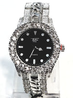 Techno Pave Silver Finish Iced Out Large Lab Diamonds On Case Iced Round Black Face Mens Watch Metal Iced Band 8653 …
