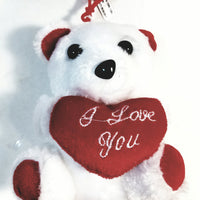 White Plush Teddy Bear Keychain 6" Cuddly I Love You Talking Toy