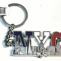 Silver New York City American Flag Red White & Blue  4.75" NYC Keychain