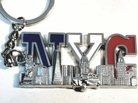 Silver New York City American Flag Red White & Blue  4.75" NYC Keychain
