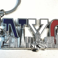 Silver New York City American Flag Red White & Blue  4.75" NYC Keychain