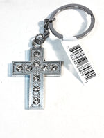 Silver Plated Lab Diamond Cross Bling Keychain
