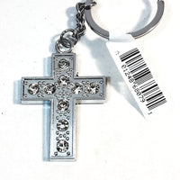 Silver Plated Lab Diamond Cross Bling Keychain