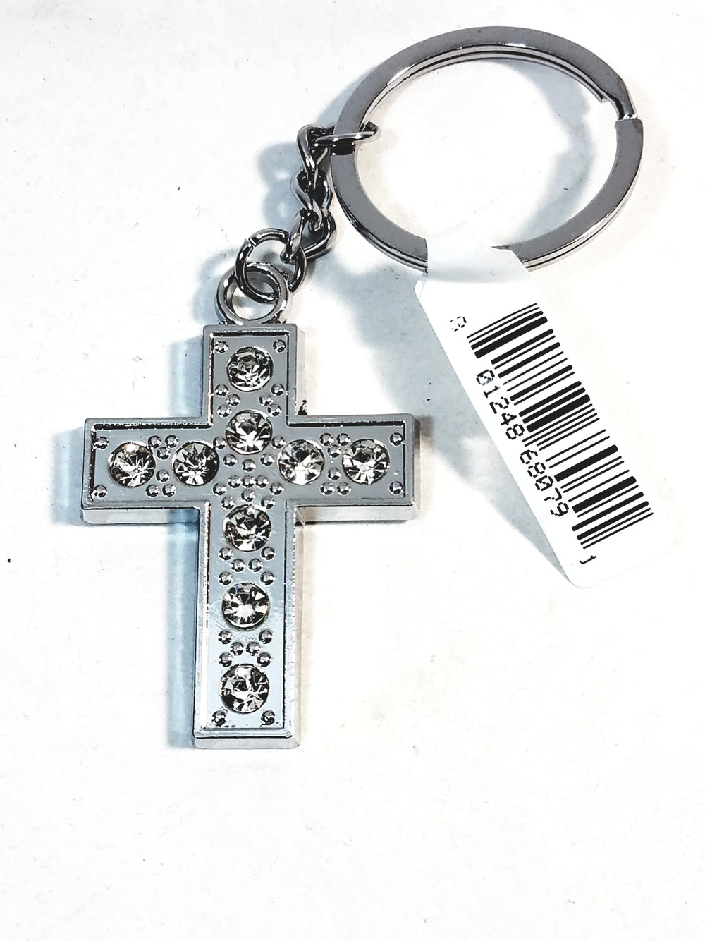 Silver Plated Lab Diamond Cross Bling Keychain