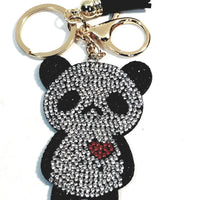 Panda Bear With A Heart Studded Lab Diamond Bling Gold Plated Keychain