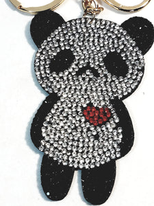 Panda Bear With A Heart Studded Lab Diamond Bling Gold Plated Keychain