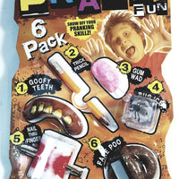 PRANKZ 6 Pack Of Jokes Fly In Ice/Goofy Teeth/ Wad Of Gum/Fake Poop/Pencil & Nail In Fingerg  Fun Gag Toys
