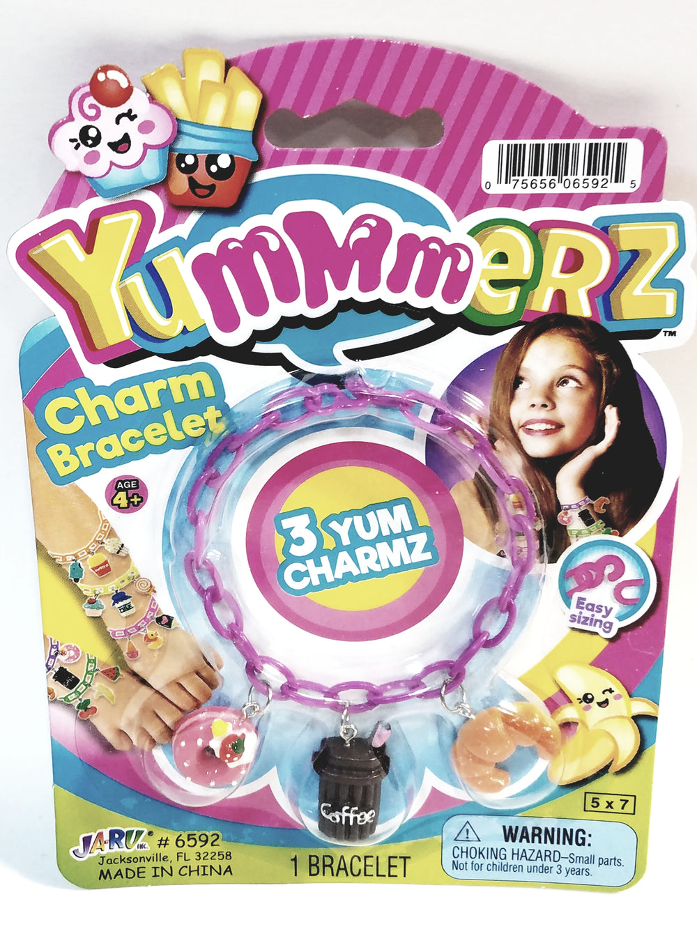 Yummmerz Cotton Candy Pink Charm Bracelet & 3 Yum Charms Set with EZ Sizing